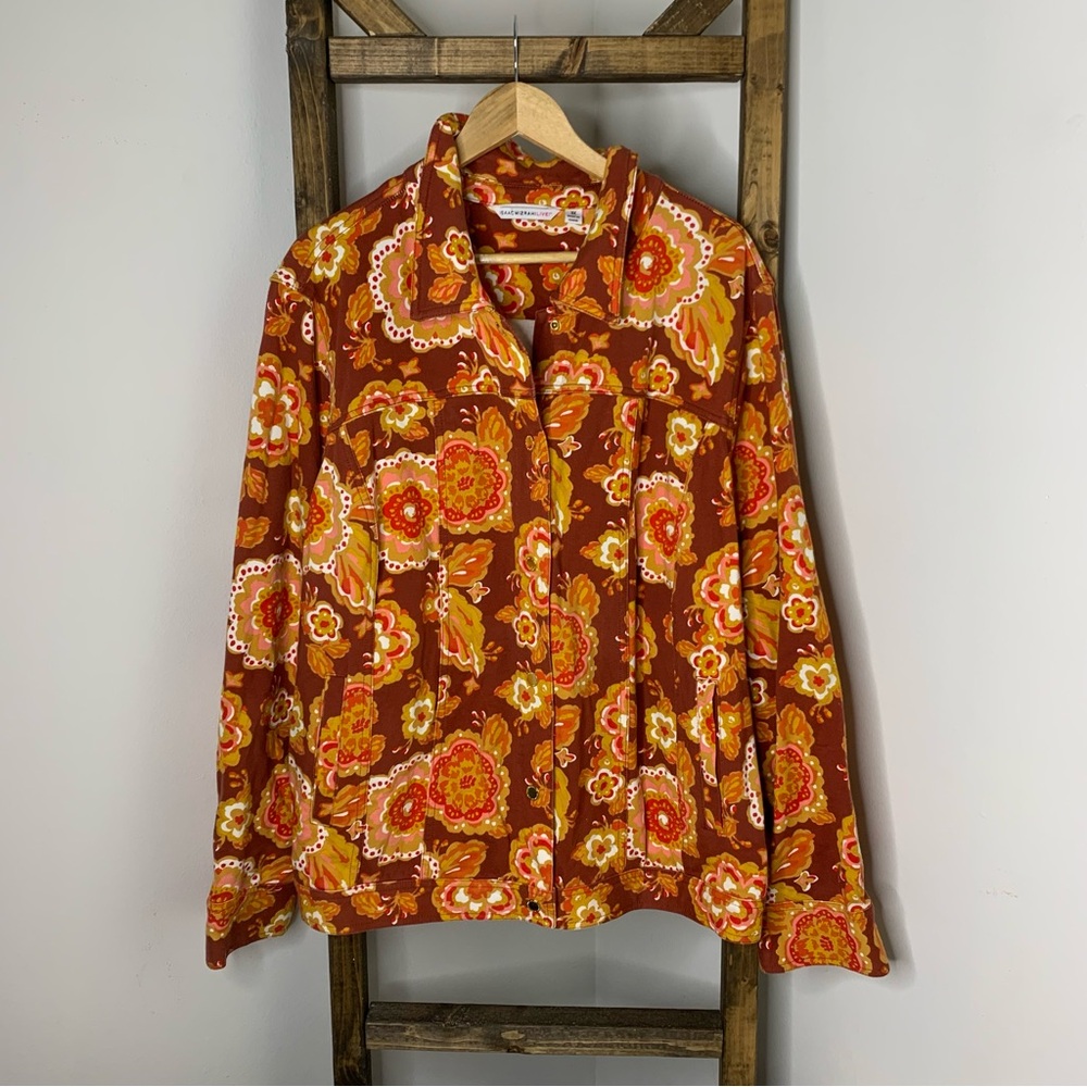 Isaac Mizrahi Floral Jacket in Brown and Yellow Jacket 3XL